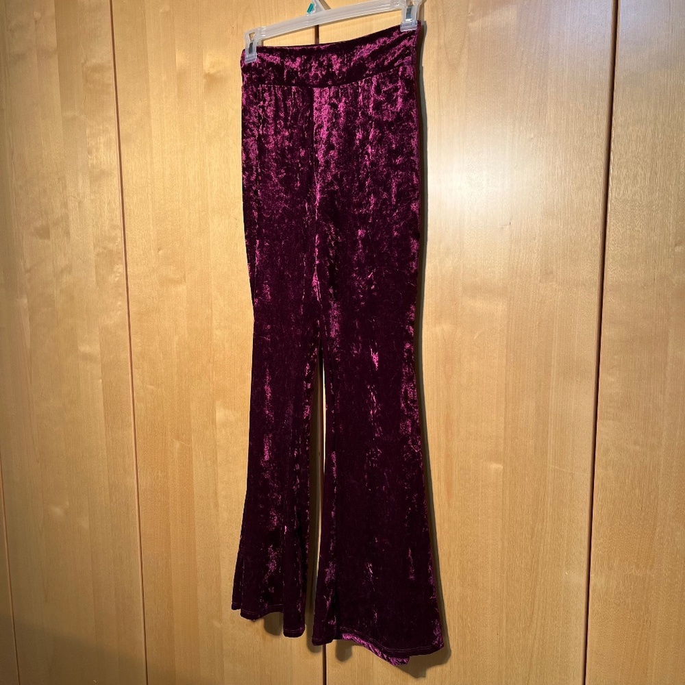 Purple crushed velvet bell bottom pants Halloween size L